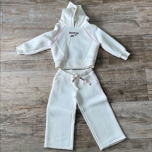 Reebok White Kids Hoodie & Joggers Set with Pink Trim